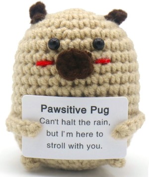 Pawsitive Pug Knuffeltje met Kaartje – Lief Cadeautje met Boodschap