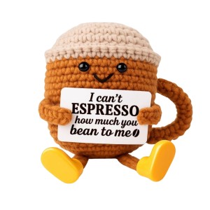 Espresso Knuffeltje met Voetjes en Kaartje – Origineel Koffie Cadeautje
