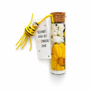 Juffencadeau bijenmengsel in glazen buisje - Bedankt voor het BIJzondere jaar