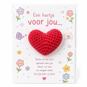 Gehaakt hartje sleutelhanger – Pocket Hug met kaartje