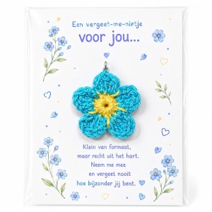 Gehaakt vergeet-me-nietje sleutelhanger - Pocket Hug met kaartje