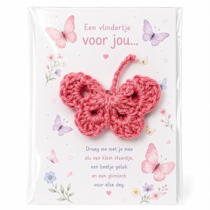 Gehaakt vlindertje sleutelhanger - Pocket Hug met kaartje