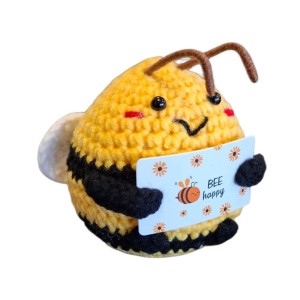 Gehaakt Bijtje met Bee Happy Kaartje 8 cm