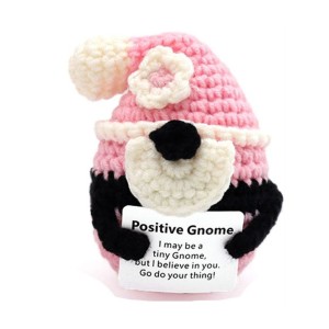 Gehaakte Roze Gnoom met Positief Kaartje 8 cm